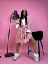 Fluffy Robe with Cable Knit Pattern - PINK